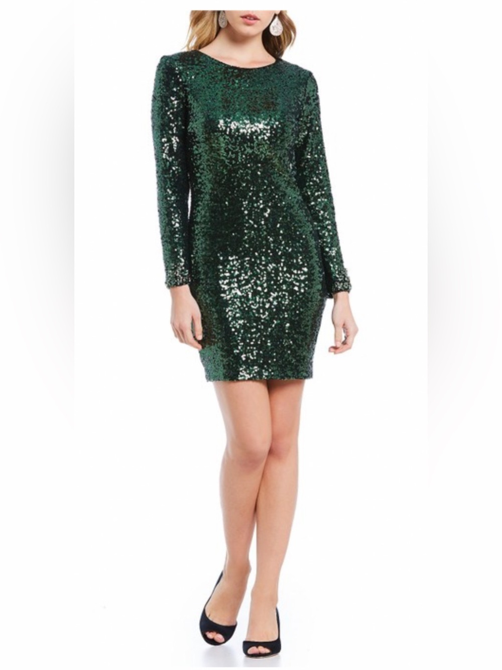 Gianni Bini Gianna  Sequin Long-Sleeve Mini Dress in Evergreen